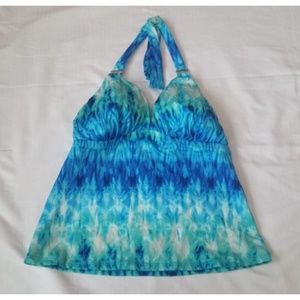 2Bamboo Halter Tankini Bikini Swimsuit Top Size S 32B/C Blue New